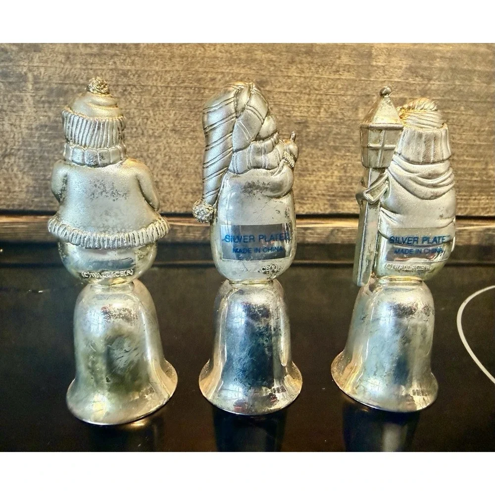 Wallace Snowmen Bell Set of 3  Christmas Holiday Silver plated In Box